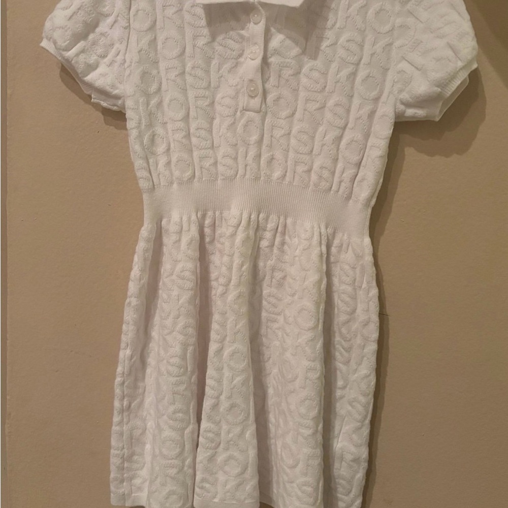 Michael Kors Girls' White Textured Polo Collar Knit Dress